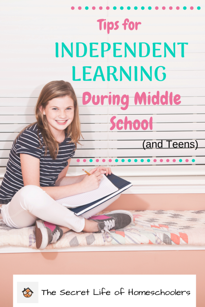 independent learning, homeschooling help, middle school years, kids working independently 