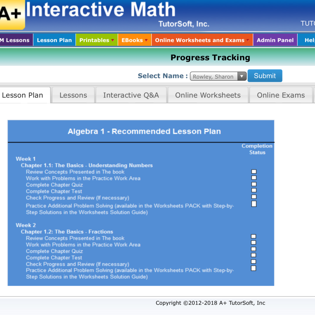 A+ interactive math online curriculum