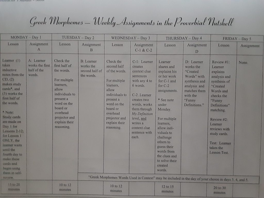 vocabulary program schedule