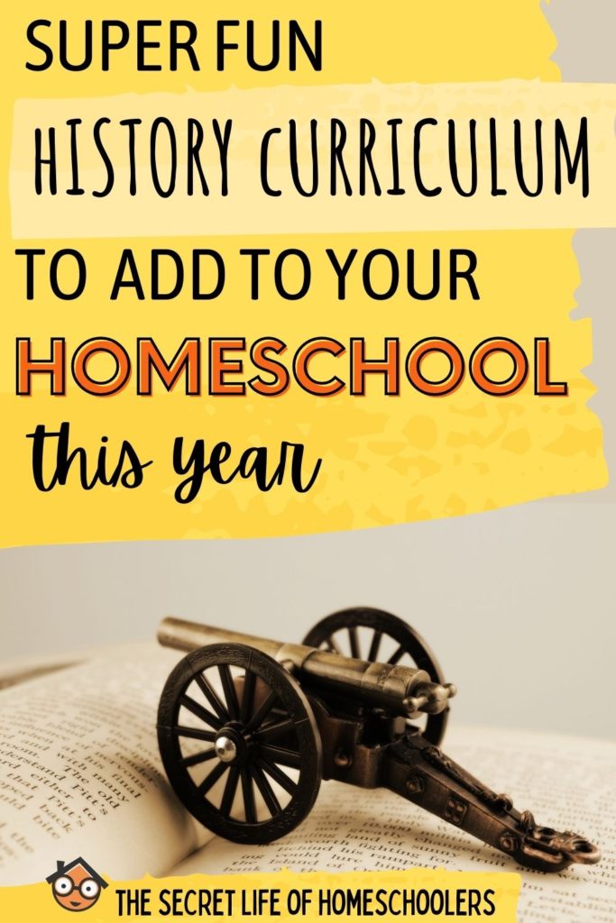 fun history curriculum to add to your homeschool, picture of a cannon on a book