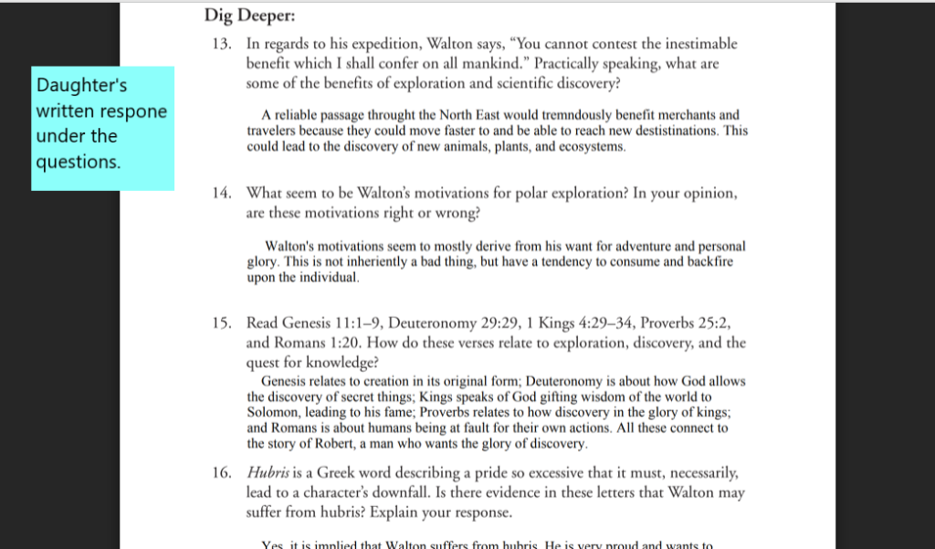answers to the dig deeper questions in high school lit guide