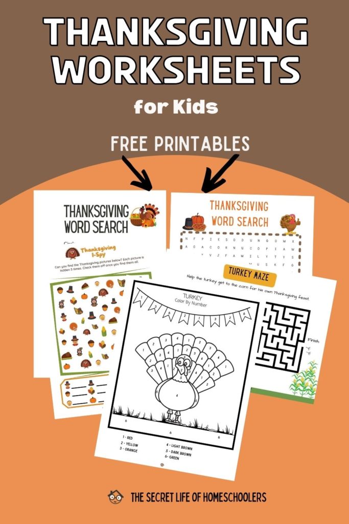 sample pages of Thanksgiving worksheets for kids