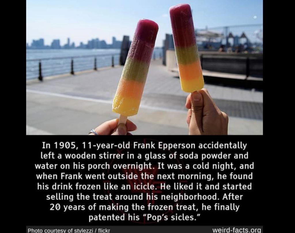Popsicle with information on invention