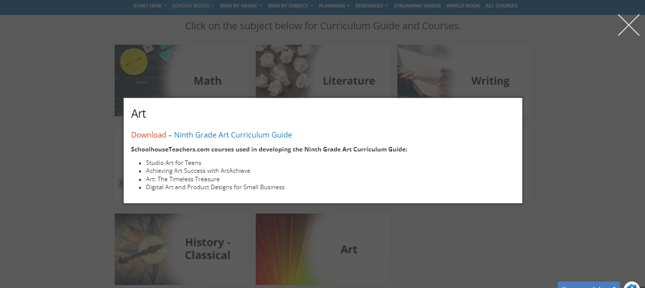 complete homeschool curriculum topics for 9th grade art course