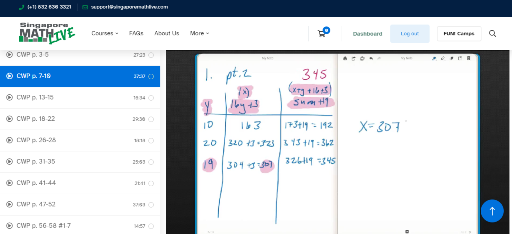screenshot of one of the lessons within the online math video lessons