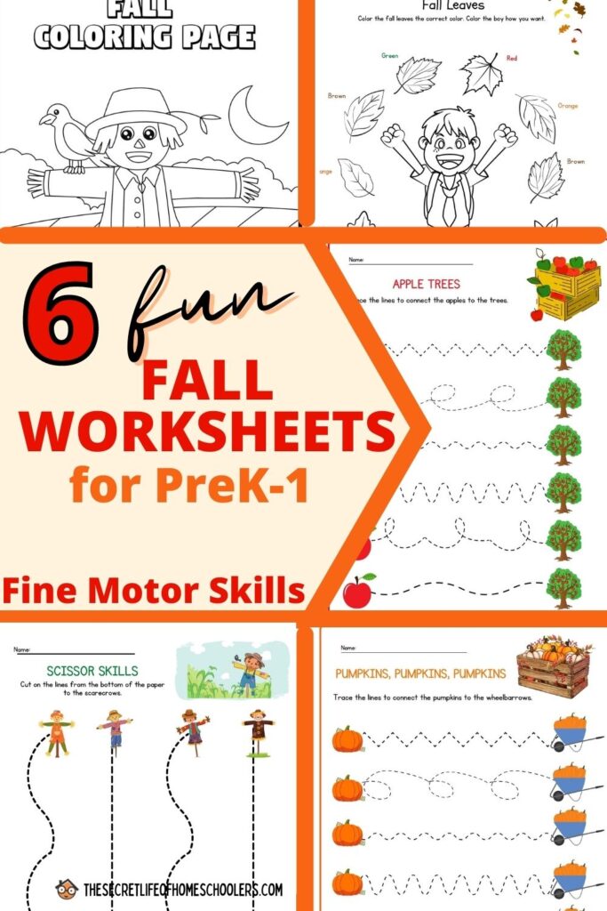 fall worksheets for PreK-1 fine motor skills