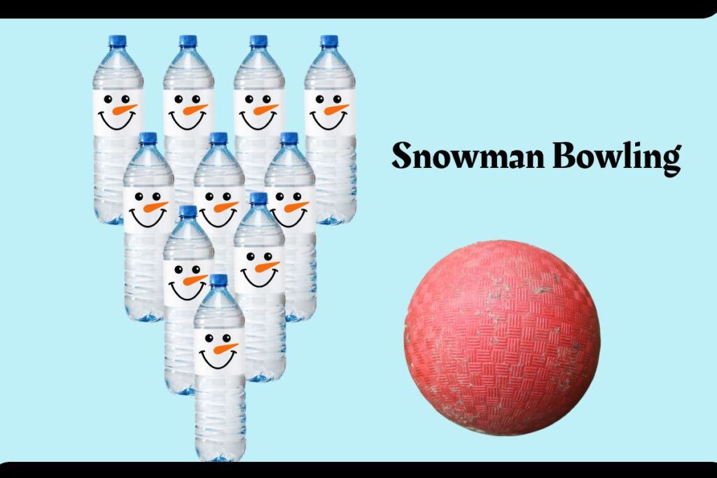 water bottles for snowman bowling