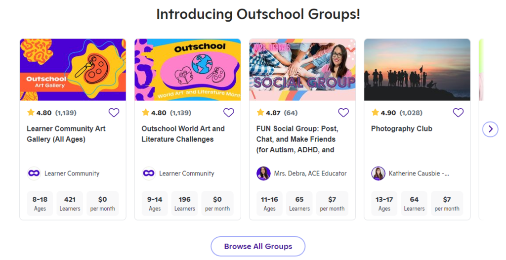 social opportunities on Outschool, great to use in homeschool, fun high school extracurricular activities