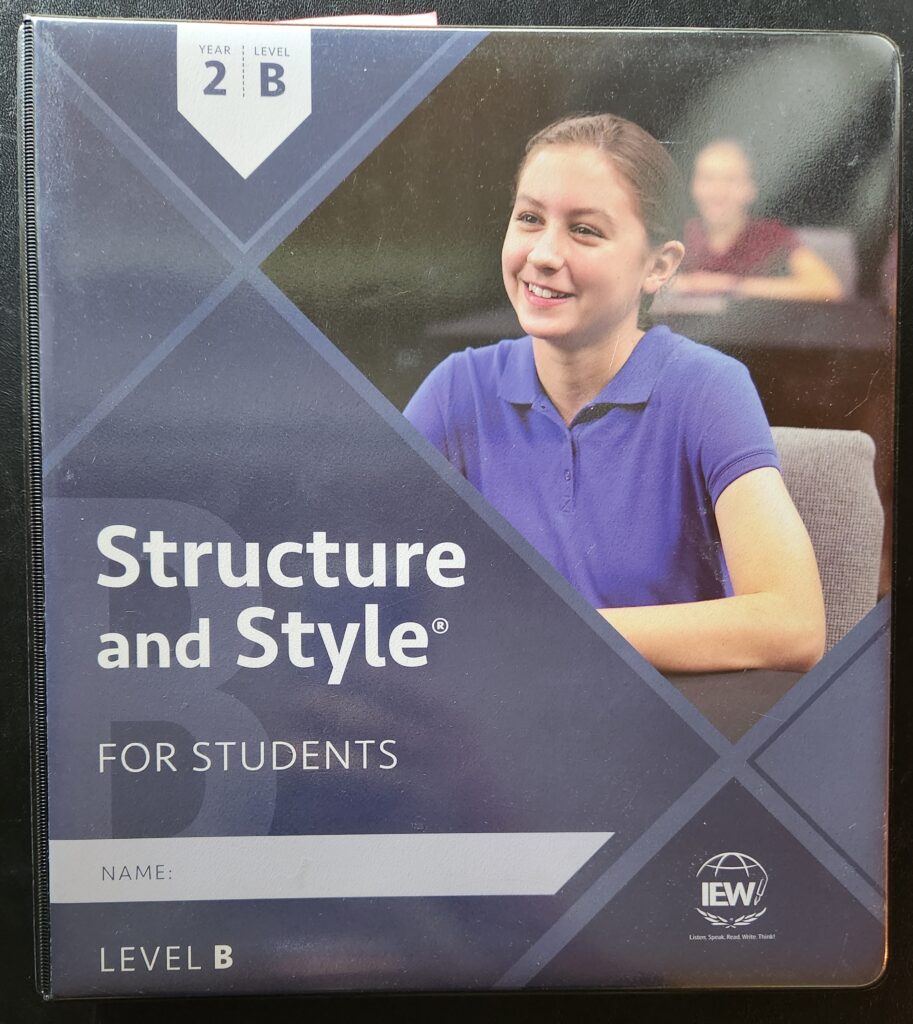 binder for IEW Structure and Style Level B Year 2 curriculum