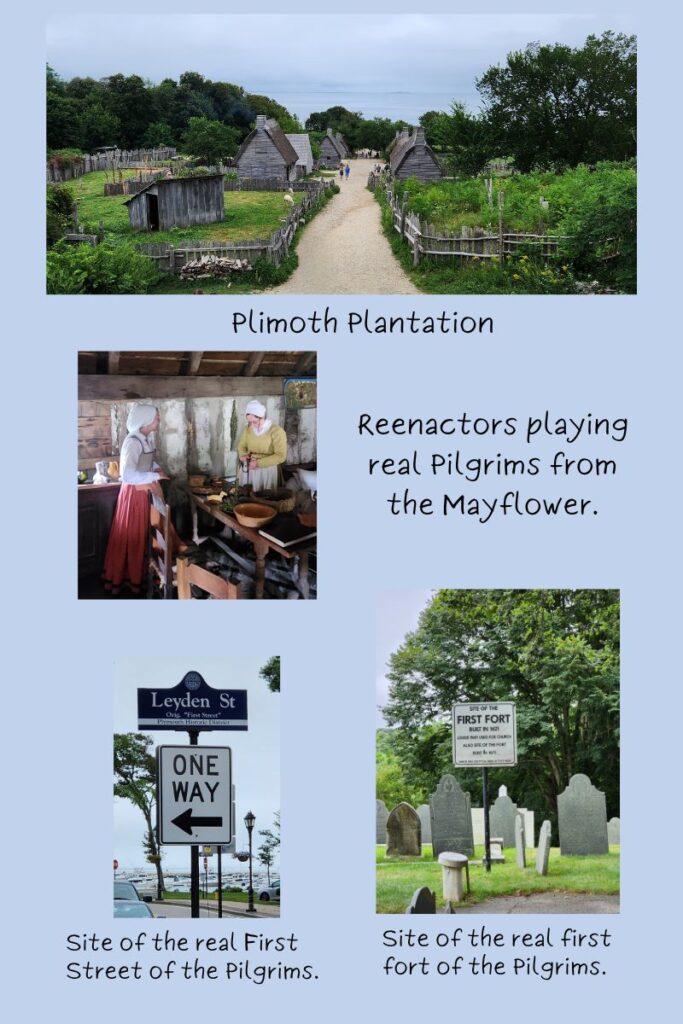 Exploring the history of Thanksgiving with teens like the images of Plimoth Plantation, reenactors of the Pilgrims, the site of the first street and fort found in historic Plymouth, Massachusetts.
