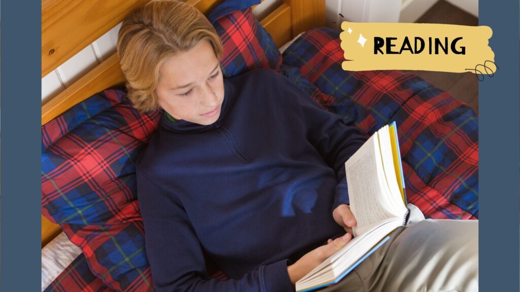 teen reading a book in bed as part of summer reading with teens