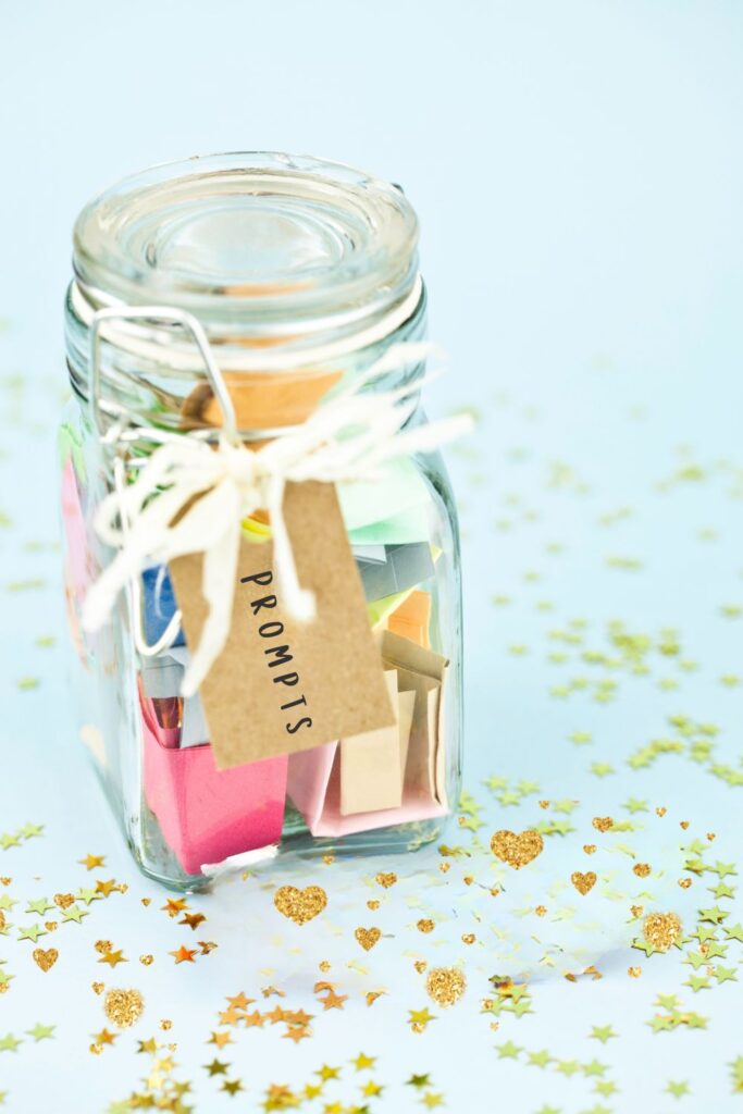 Jar with Valentine's Day writing prompts