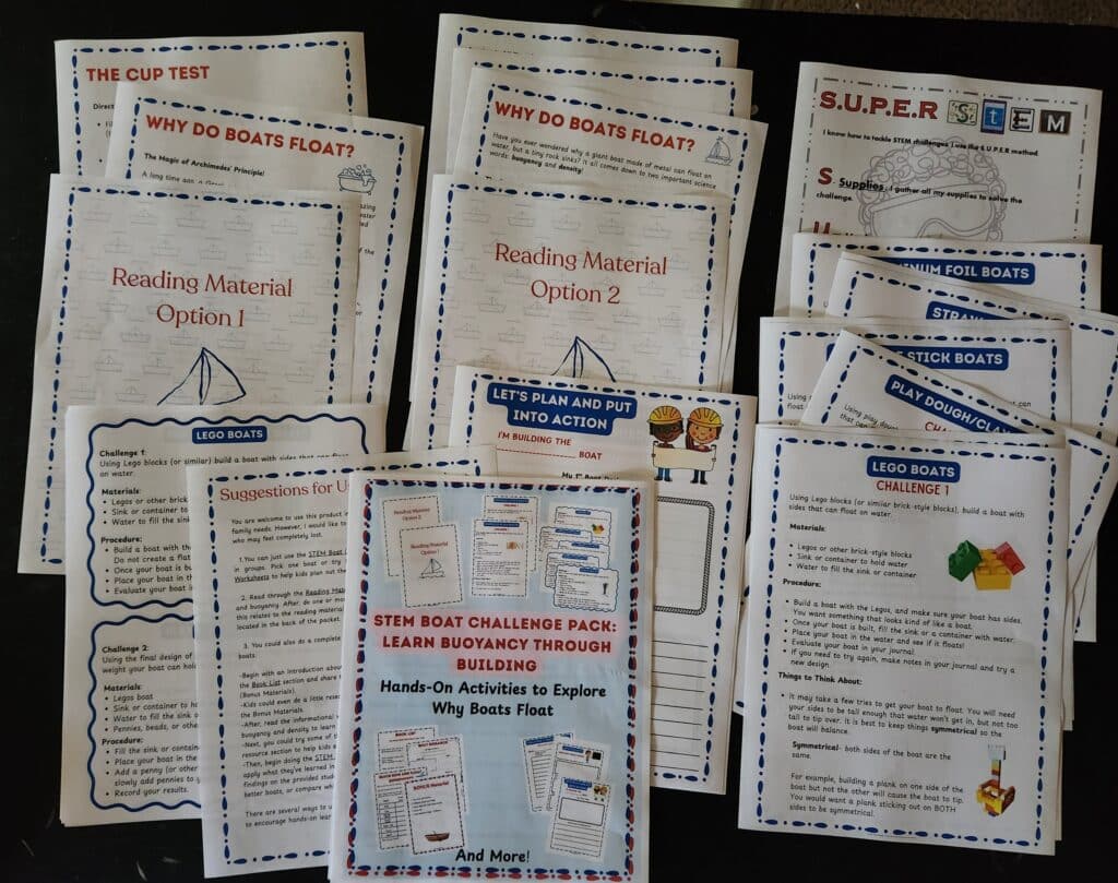 images of STEM boat challenge student and teacher materials