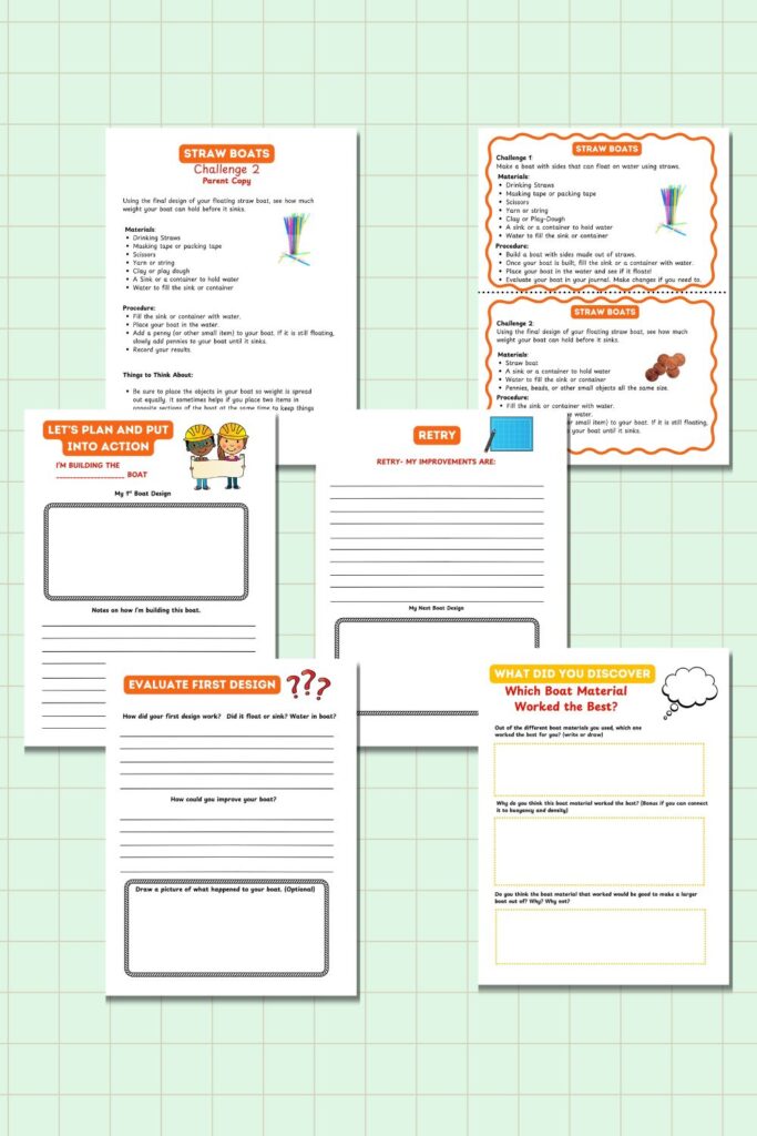 planning pages, STEM challenges, Boat STEM activities