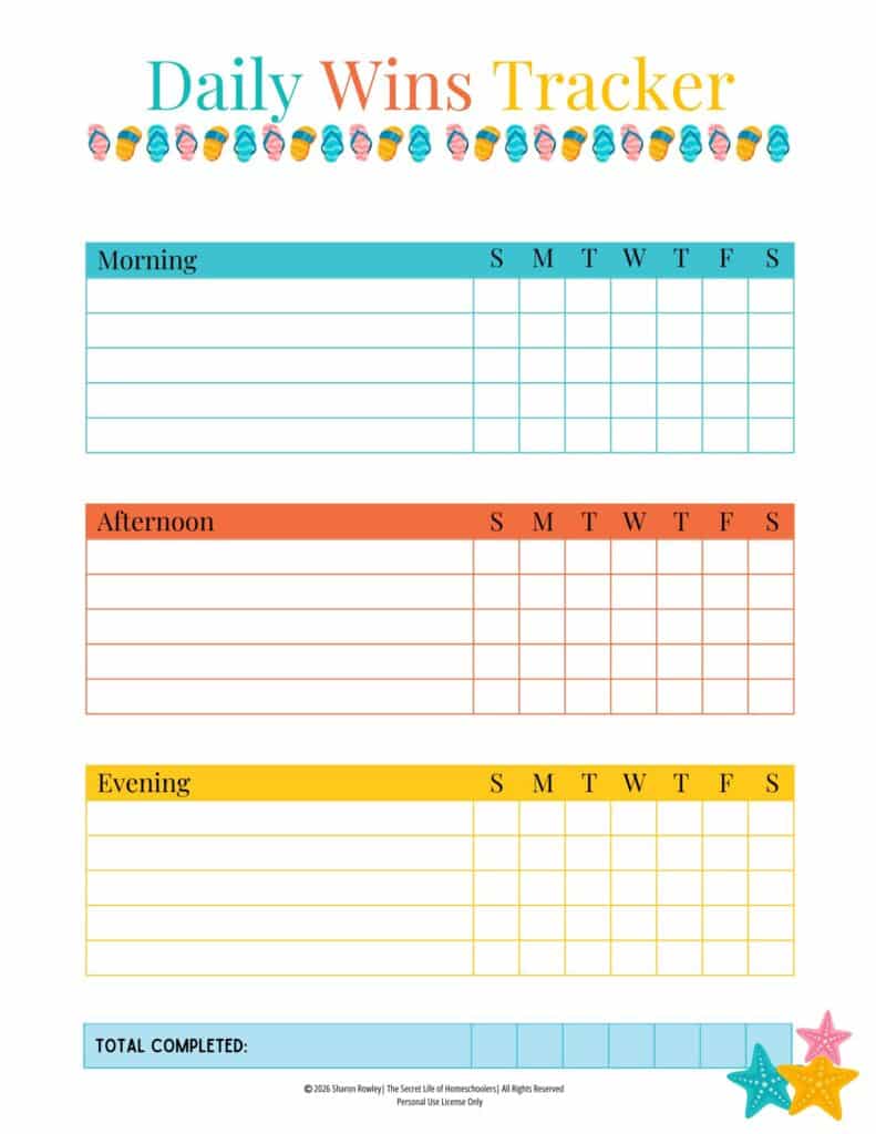 Summer Activities Planner's daily wins tracker pages