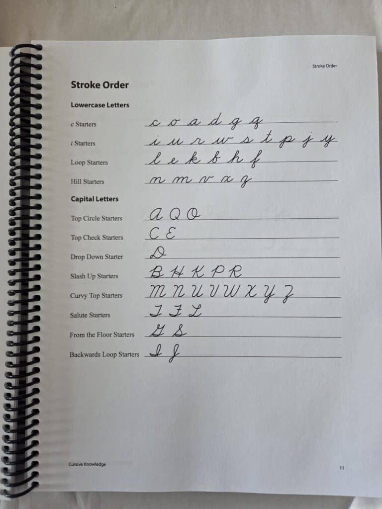 stroke order for cursive letters