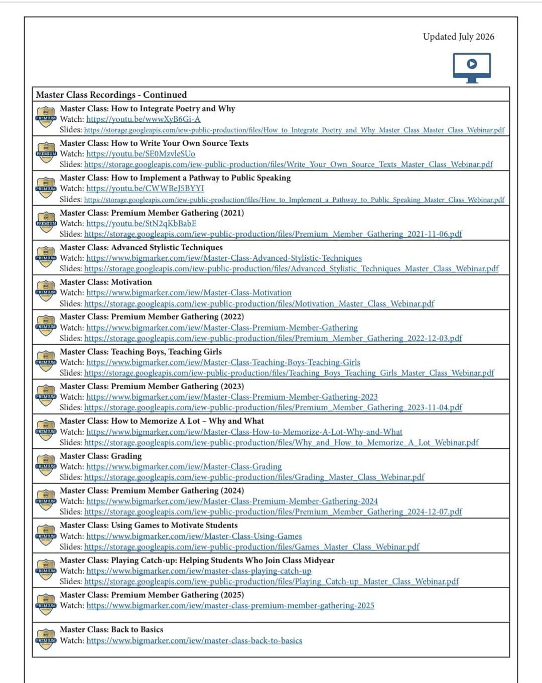 Premium Membership Trainings
